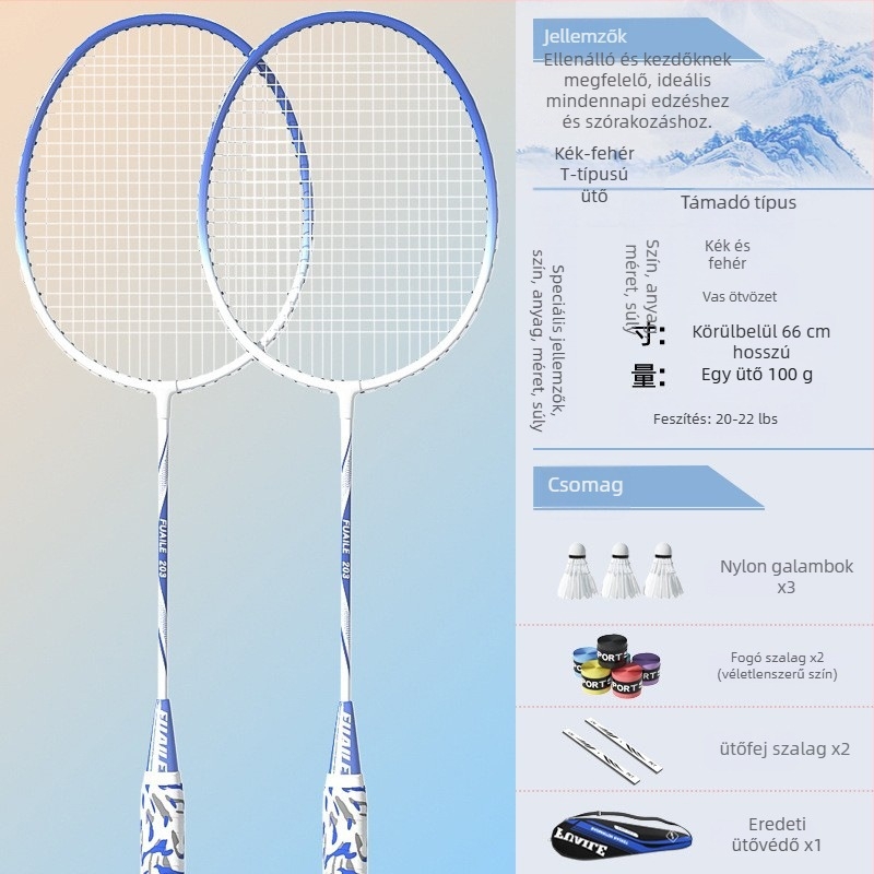 Badmintonütő készlet – vasötvözet keret, nylon húrok, közvetlen ütés, egyes és páros rakétákból álló készlet kezdőknek