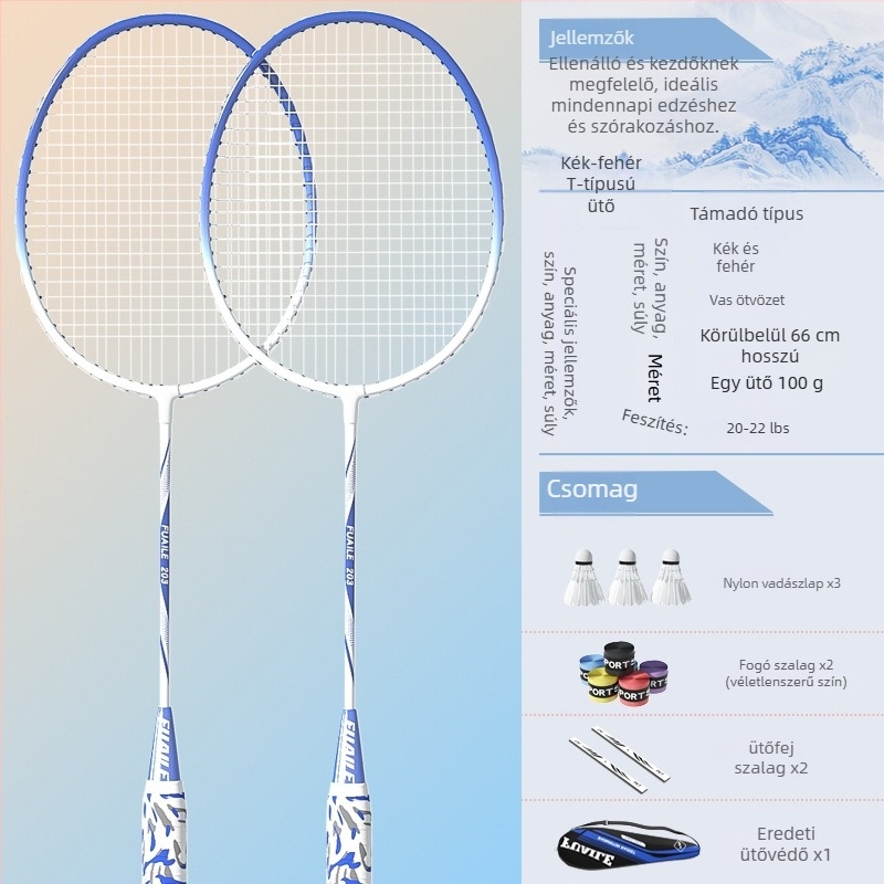 Badmintonütő készlet – vasötvözet keret, nylon húrok, közvetlen ütés, egyes és páros rakétákból álló készlet kezdőknek