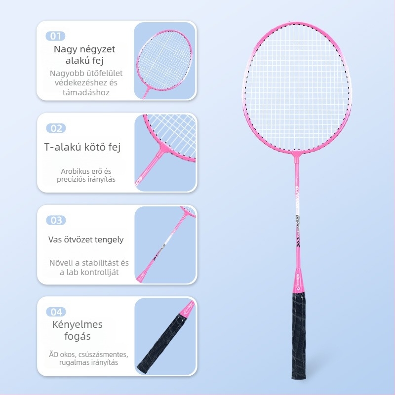 Badminton ütő kezdőknek, integrált támadó- és védekező funkcióval, felnőtteknek, 2 darabos készlet, súly 95–100 g, fogantyú G3, merev nyak, ferroalj váz