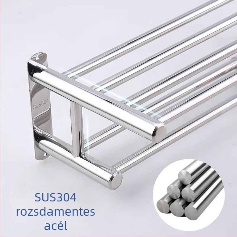 Törölközőtartó rozsdamentes acélból, fúrás nélküli felhelyezés, polírozott felület, fürdőszoba, modern minimalista stílus