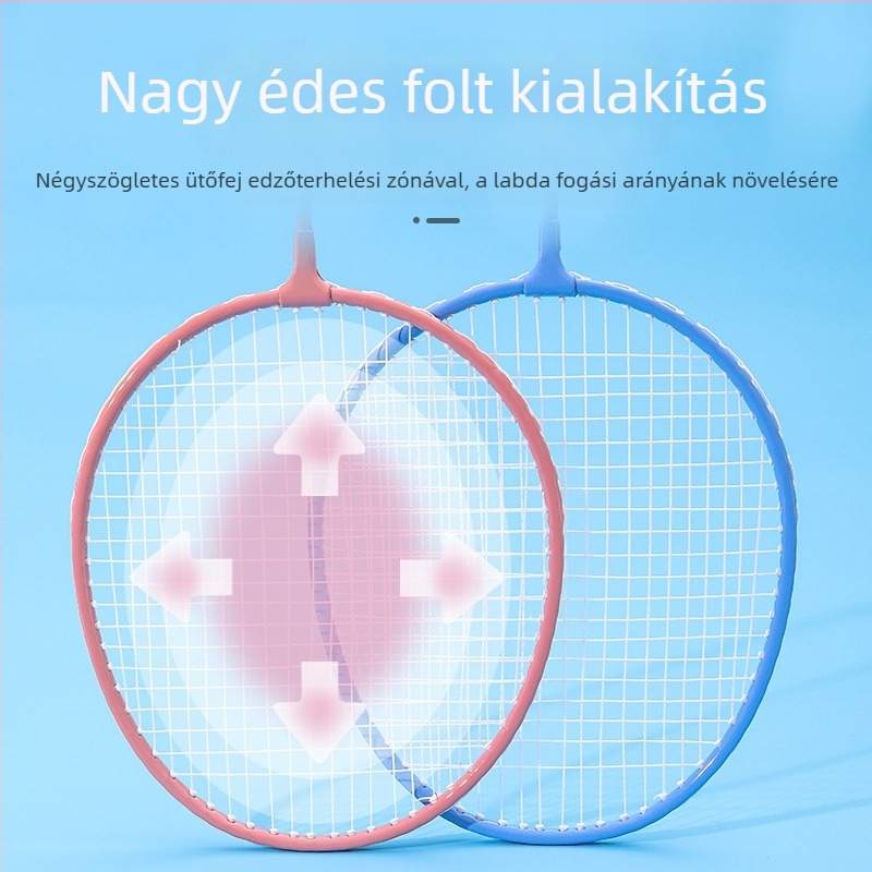Gyerekeknek készült tollaslabda ütő, Bosska; váz: vasötvözet; húrok: nylon; gyerekeknek; nyelet merevsége: mérsékelt