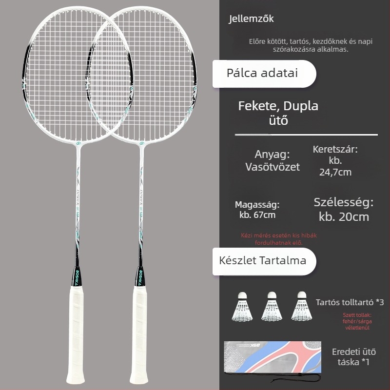 Badmintonütő Bushi Card — ferroötvözet keret, nylon húrozás, kezdő juniorok számára, közepes merevség, logónyomtatás elérhető