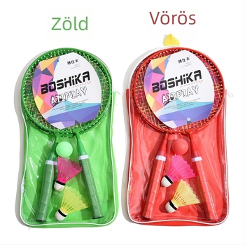 Gyerekeknek szánt tollaslabdaütő készlet személyre szabható opciókkal és nyomtatott logóval; váz vasötvözetből, nylon húrok, 50 pár