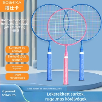 Gyerekeknek szánt tollaslabdaütő készlet személyre szabható opciókkal és nyomtatott logóval; váz vasötvözetből, nylon húrok, 50 pár