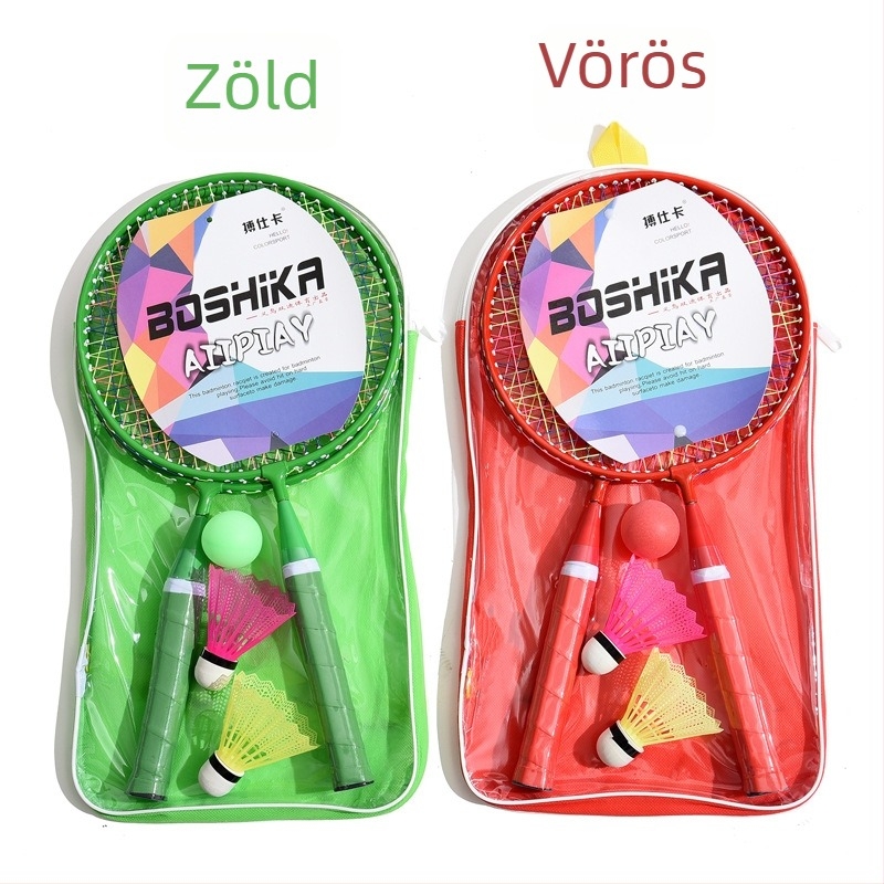 Gyerekeknek szánt tollaslabdaütő készlet személyre szabható opciókkal és nyomtatott logóval; váz vasötvözetből, nylon húrok, 50 pár