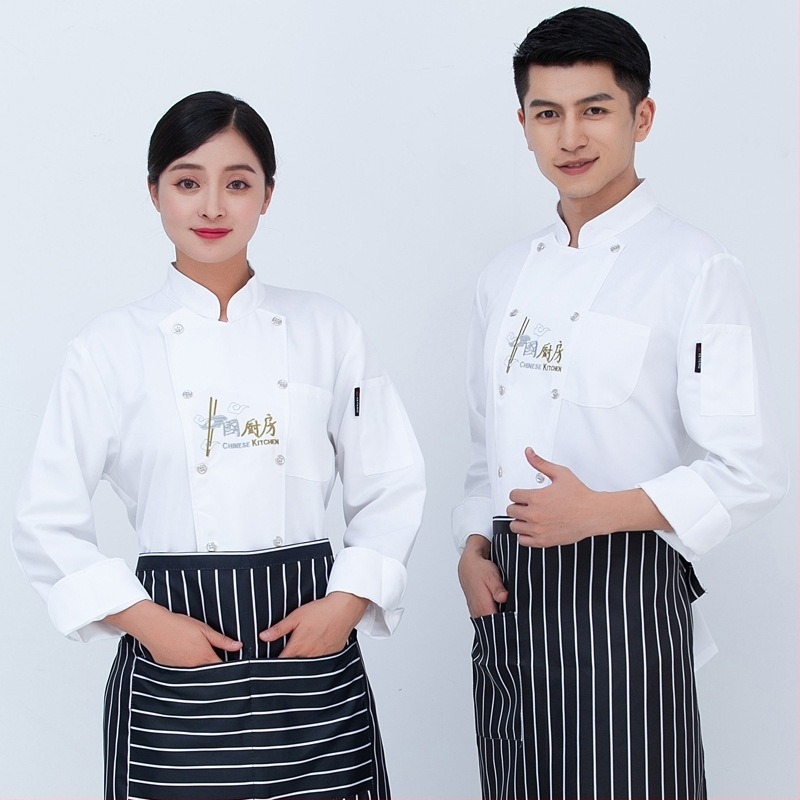 Férfi szakács egyenruha szállodákhoz — pamutkeverék, antiszennyező, hosszú ujjú, konyha/étterem, őszi-téli kínai stílus