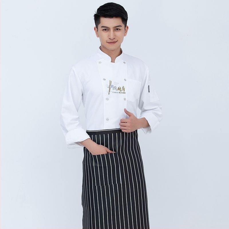 Férfi szakács egyenruha szállodákhoz — pamutkeverék, antiszennyező, hosszú ujjú, konyha/étterem, őszi-téli kínai stílus