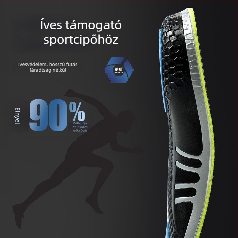PU sporttalpbetét, magas rugalmasságú ütéscsillapítás, csúszásmentes ortopédiai betét ívtámogatással, lélegző, antibakteriális, szag- és izzadságelnyelő
