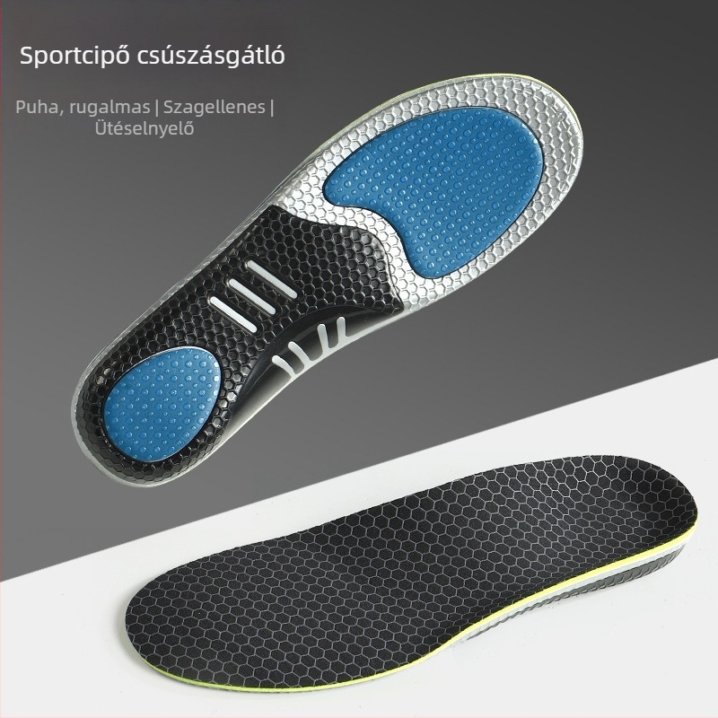 PU sporttalpbetét, magas rugalmasságú ütéscsillapítás, csúszásmentes ortopédiai betét ívtámogatással, lélegző, antibakteriális, szag- és izzadságelnyelő
