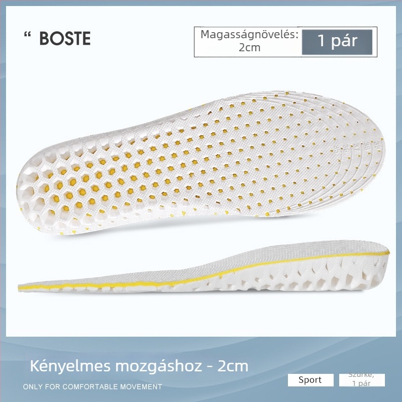 Magasságot növelő talpbetét, légáteresztő cellás dizájn, 1–2 cm emelés, habanyag, teljes hosszúságú
