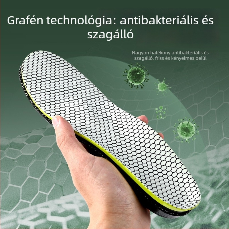 Arch-támogatású ortopéd talpbetét TPU-vel, torzió és csúszás elleni funkcióval; grafén antibakteriális, dezodáló, izzadság-abszorber és lélegző