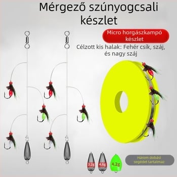 Csali készlet horgászathoz: dupla horog, mini csalik és dobássegítő
