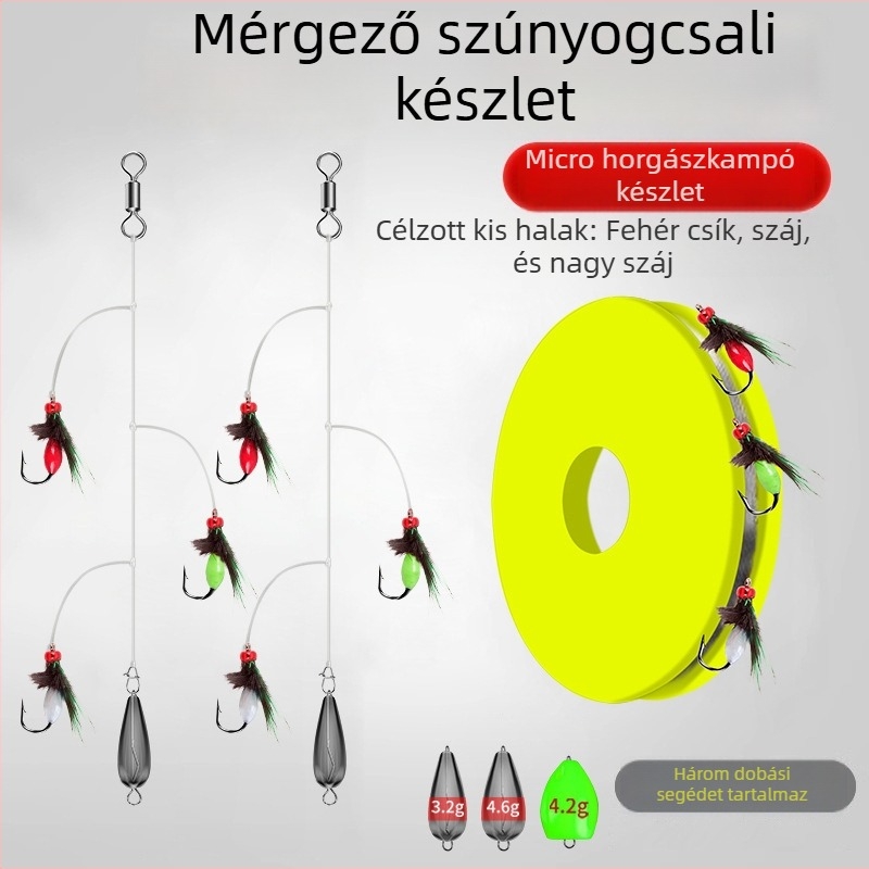 Csali készlet horgászathoz: dupla horog, mini csalik és dobássegítő