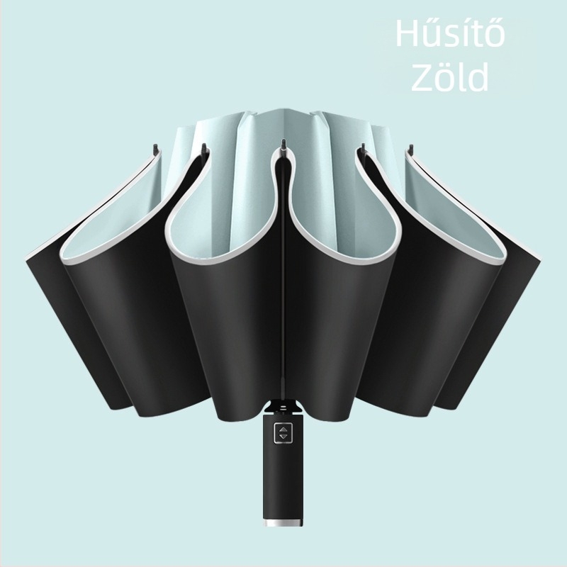 10 bordás visszaforduló esernyő, automata nyitás, reflexes él és világító csík, logónyomtatás és testreszabás