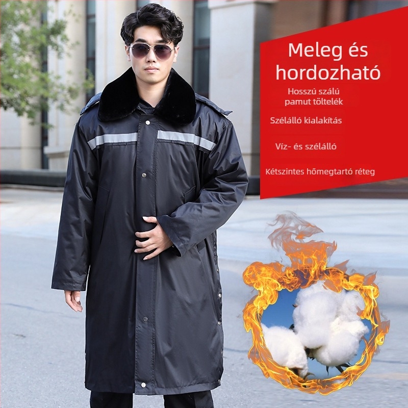 Hosszú fényvisszaverő csíkos kabát, levehető, multifunkcionális kialakítás férfiaknak, pamut-keverék anyag, vízálló, szélálló, csíkos mintázat, téli/őszi szezon