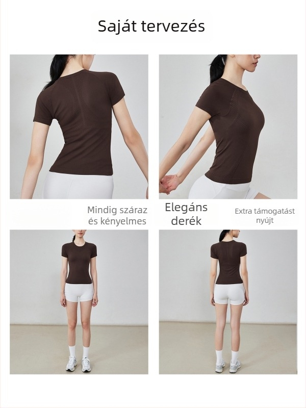 Női gyorsszáradó jóga felső csíkos mintával, nylon anyag 100%, derekat formázó fitness felső