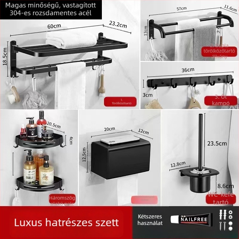 Fürdőszobai falra szerelhető tároló törölközőtartóval - rozsdamentes ACÉL, teherbírás 30 kg, egy szintű, modell 300, sütőfesték felület
