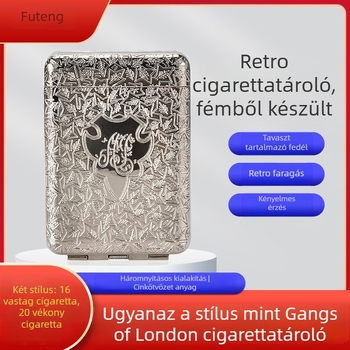 Ötvözetből készült cigarettatárca, három rekesz, klasszikus európai faragott stílus, könnyed luxus