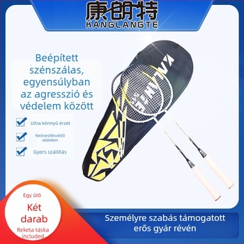 Badmintonütő szénszálas kerettel, ultra könnyű 95–100 g, egyenes nyél, nylon húrok, kezdőbarát támadó modell