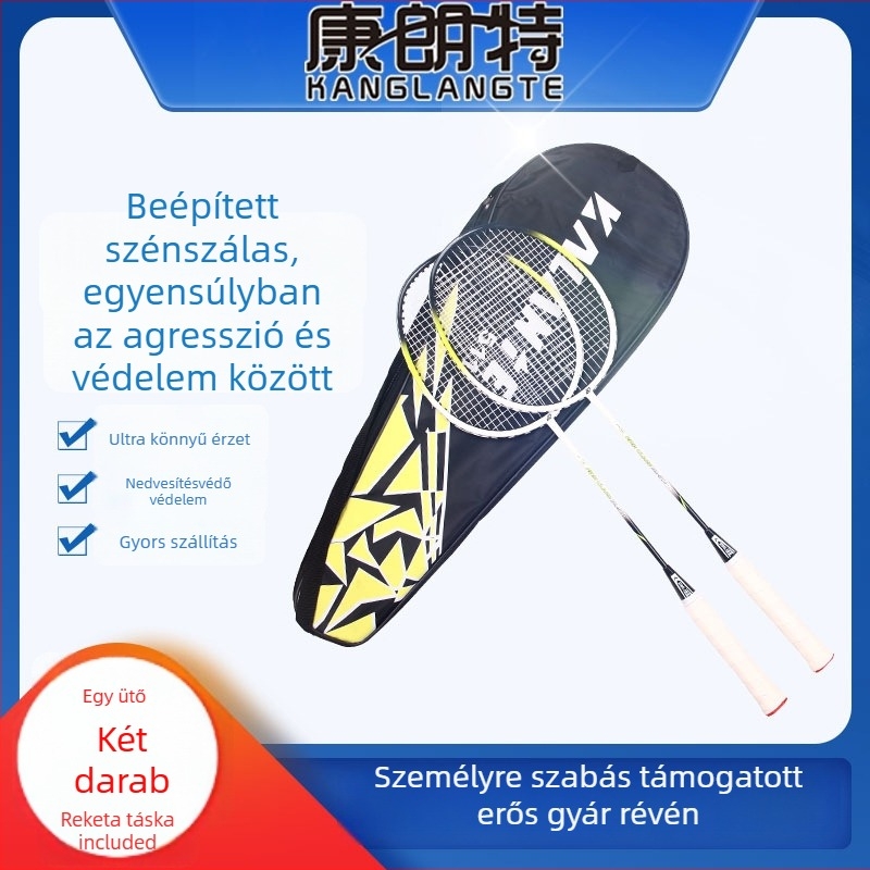 Badmintonütő szénszálas kerettel, ultra könnyű 95–100 g, egyenes nyél, nylon húrok, kezdőbarát támadó modell