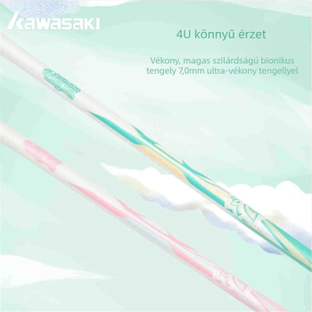 Kawasaki 4U Tollasütő, Szén-kompozit váz, Nylon húzás, Hossz: 675 mm, Tömeg: 80–84 g, Fogásméret G5