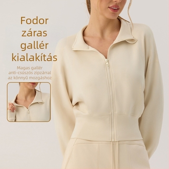 Női téli kabát álló gallérral és cipzárral, lámpás ujjú, derékban szűkített fazon