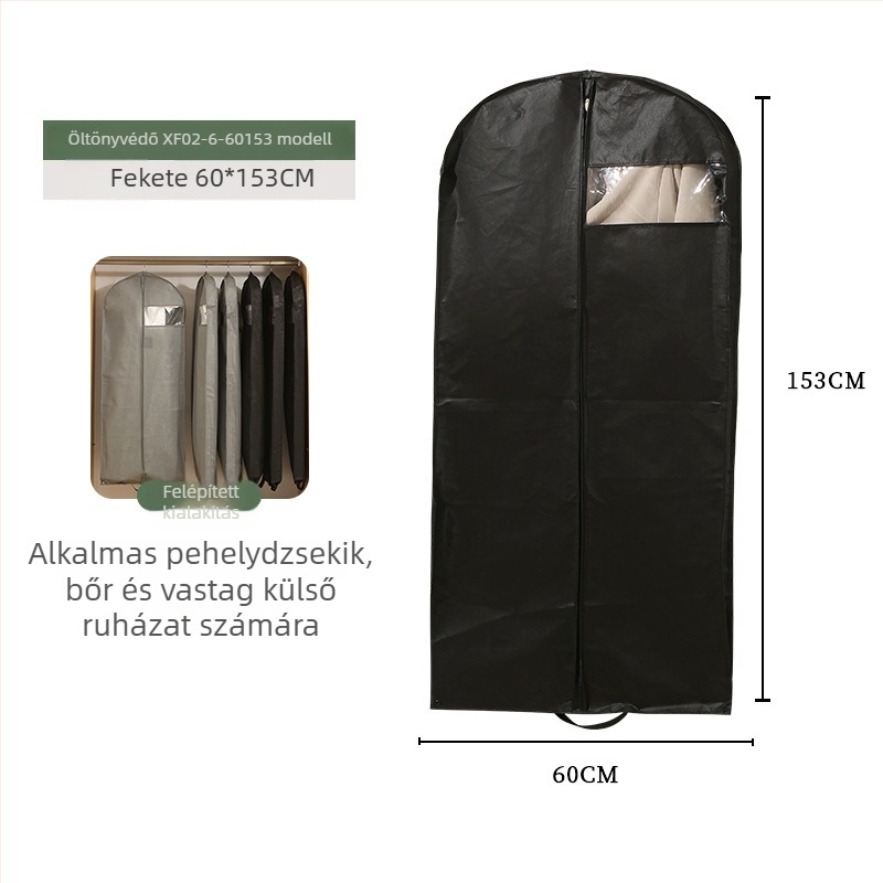 PEVA anyagú ruhaszsák átlátszó ablakkal, egyszerű modern stílusban; PEVA anyag; öltöny, palto, tollkabát és menyasszonyi ruha számára; por- és nedvesség elleni védelem; utazáshoz vagy hálószobai tároláshoz.