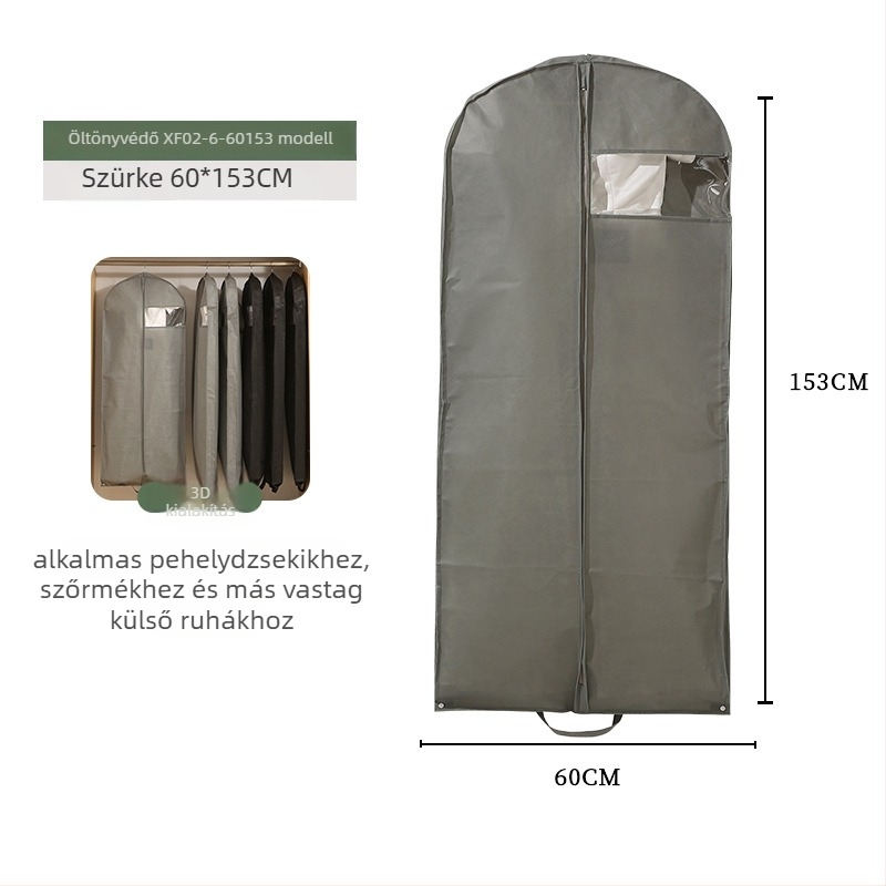 PEVA anyagú ruhaszsák átlátszó ablakkal, egyszerű modern stílusban; PEVA anyag; öltöny, palto, tollkabát és menyasszonyi ruha számára; por- és nedvesség elleni védelem; utazáshoz vagy hálószobai tároláshoz.