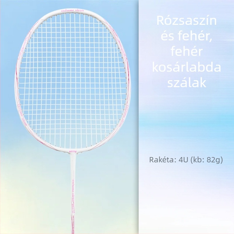Badminton ütő – karbon rostból készült váz, súly 85–89 g, közvetlen ütés, kezdőknek megfelelő