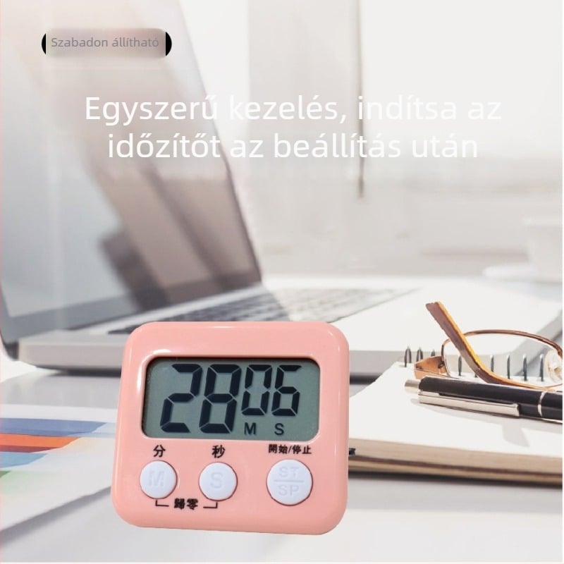 Kaitai KT digitális időzítő ébresztővel és kronográffal, LED kijelző, akkumulátoros működés, ABS ház, téglalap alakú