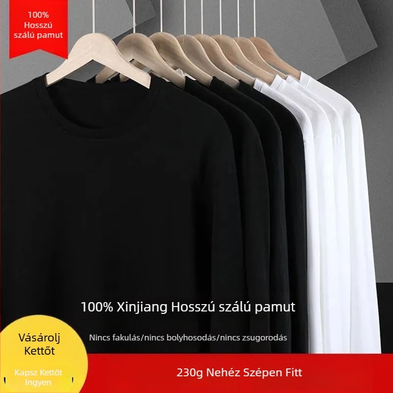Férfi slim-fit pamut hosszú ujjú felső, kerek nyakú, karcsú szabás, vastag anyag, 96%+ pamut.