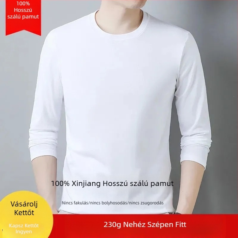 Férfi slim-fit pamut hosszú ujjú felső, kerek nyakú, karcsú szabás, vastag anyag, 96%+ pamut.