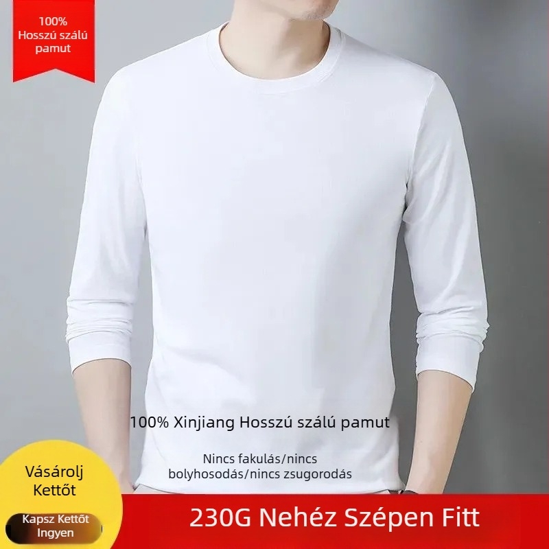 Férfi slim-fit pamut hosszú ujjú felső, kerek nyakú, karcsú szabás, vastag anyag, 96%+ pamut.