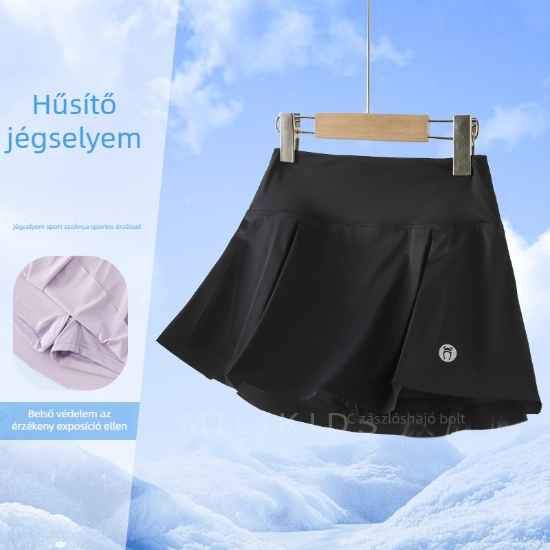 Gyermekeknek szóló badminton plisált szoknya, jégselyem gyorsan száradó anyag, 89,1% nylon, A-vonalú szabás, bélés nylon, nyár