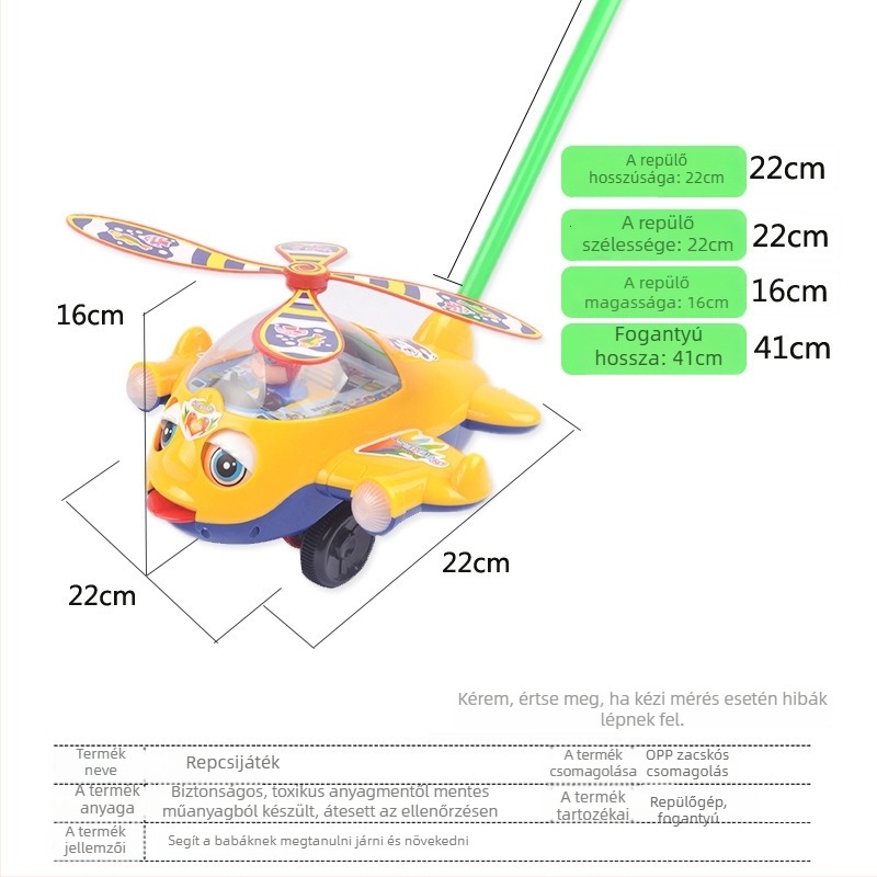 Egyrúdos tologatható baba játék zenés csengővel, PVC interaktív játék 4–6 éveseknek
