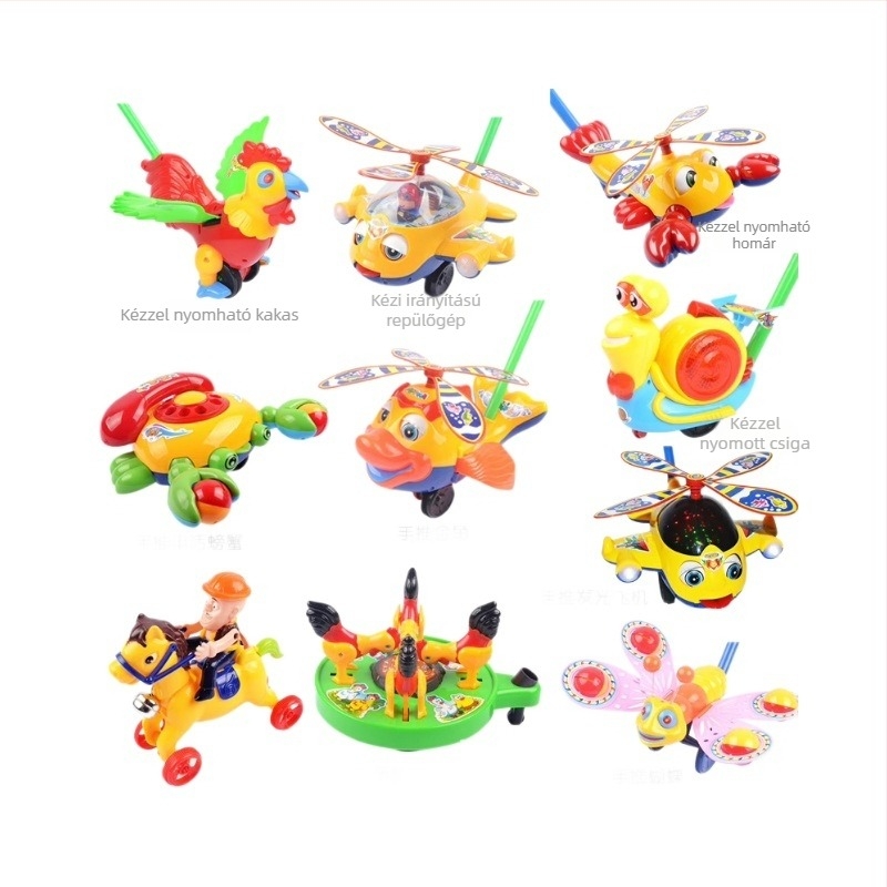 Egyrúdos tologatható baba játék zenés csengővel, PVC interaktív játék 4–6 éveseknek