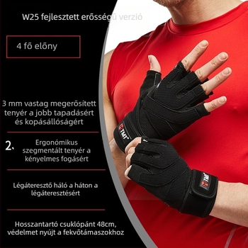 Edzés kesztyű tenyérvédővel – csúszásmentes fogás, poliészter anyag, felnőtteknek, szabadtéri fitnesz és kerékpározás