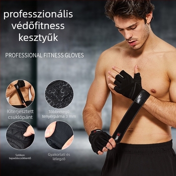 Edzés kesztyű tenyérvédővel – csúszásmentes fogás, poliészter anyag, felnőtteknek, szabadtéri fitnesz és kerékpározás