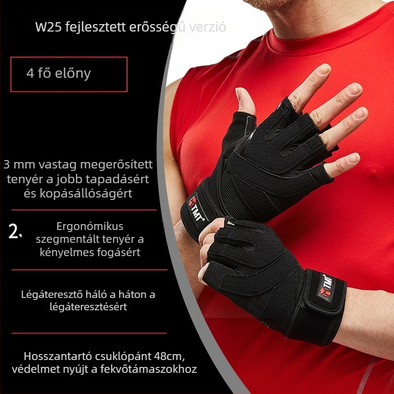 Edzés kesztyű tenyérvédővel – csúszásmentes fogás, poliészter anyag, felnőtteknek, szabadtéri fitnesz és kerékpározás