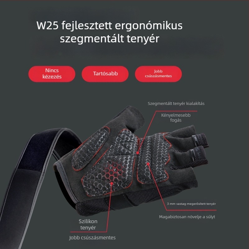 Edzés kesztyű tenyérvédővel – csúszásmentes fogás, poliészter anyag, felnőtteknek, szabadtéri fitnesz és kerékpározás