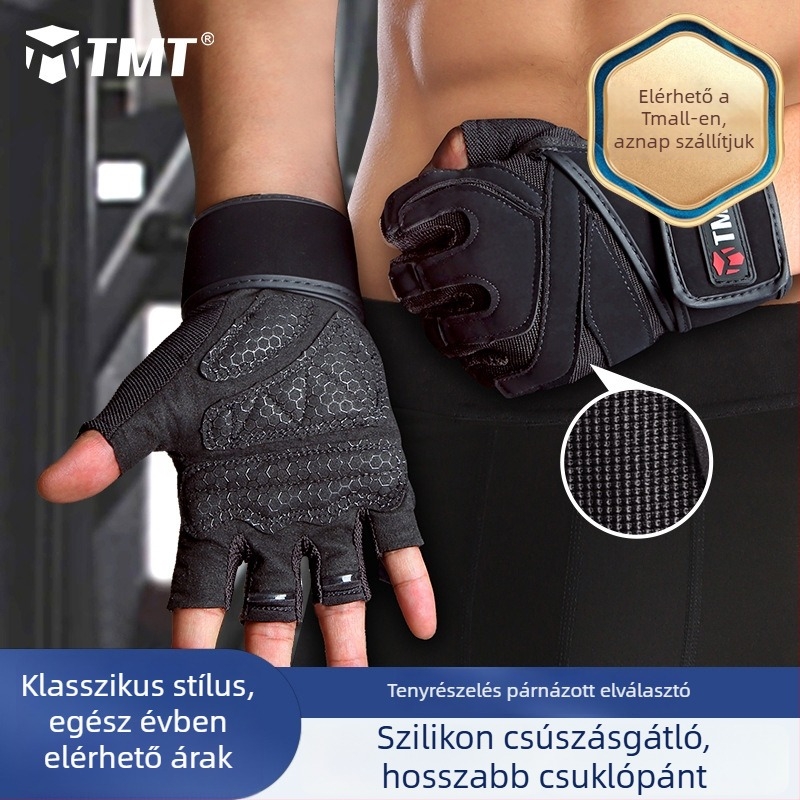 Edzés kesztyű tenyérvédővel – csúszásmentes fogás, poliészter anyag, felnőtteknek, szabadtéri fitnesz és kerékpározás
