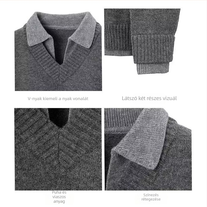 Férfi kötött pulóver kerek nyakkal, színes blokkos mintázat, hosszú ujjú, laza szabás, poliészter-keverék