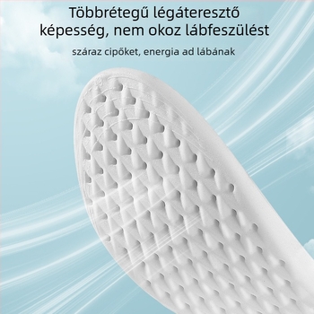 Sporttalpbetét – PU anyagú antibakteriális rostszövet; lélegző és nedvességfelszívó; magas rugalmasságú ütéscsillapítás; masszírozó és dezodoráló; uniszex, kompatibil a sportcipőkkel, bőr cipőkkel, csizmákkal, casual és munkacipőkkel