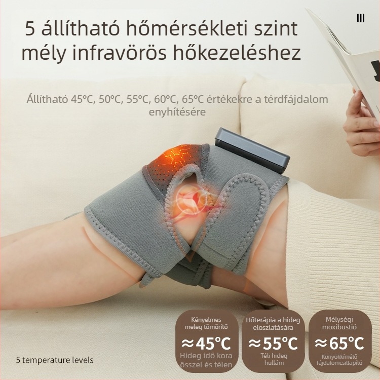 Melegítő térdpárna rezgő masszázzsal térdhez és vállhoz – vezeték nélküli, 5V, 7W, 45–60°C, három fokozatú hőmérséklet-szabályozás