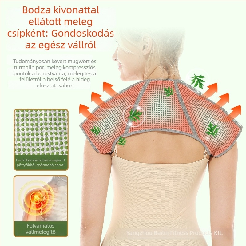 Mugwort fizioterápiás vállsál felnőtteknek, kötött váll- és nyakmelegítő, anyag: fonal, spandex, latex, vállvédő