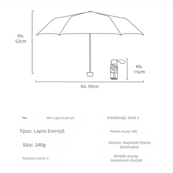 Öt részes napernyő kézi nyitással, 6 váz, UPF > 50, 210T szövet