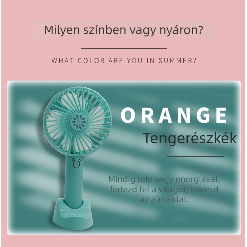 Könnyű hordozható kültéri kézi ventilátor USB-töltésű, csendes, 4 lapátos, 3 sebesség