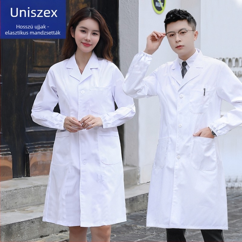 Uniszex orvosi köpeny klinikák és laboratóriumok számára, pamut anyag, nedvesség-elvezető és izzadság-abszorber tulajdonságokkal, Medical Diamond márka, négy évszakos viselet, 2025 tavaszán debütál.
