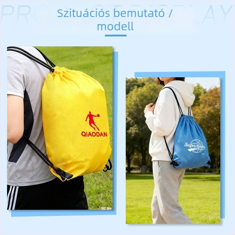 Sportos húzós hátizsák személyre szabott logóval és hőtranszfer nyomtatással, Oxford vászonból, dupla vállpánt.