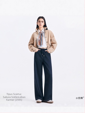 Széles lábú farmernadrág – vastag anyagú ősz-téli, casual, japán/koreai stílus (Anyag: Poliészter 50–70%, Rayon 30–50%; Vastagság: vastag; Elasztikusság: gyenge)